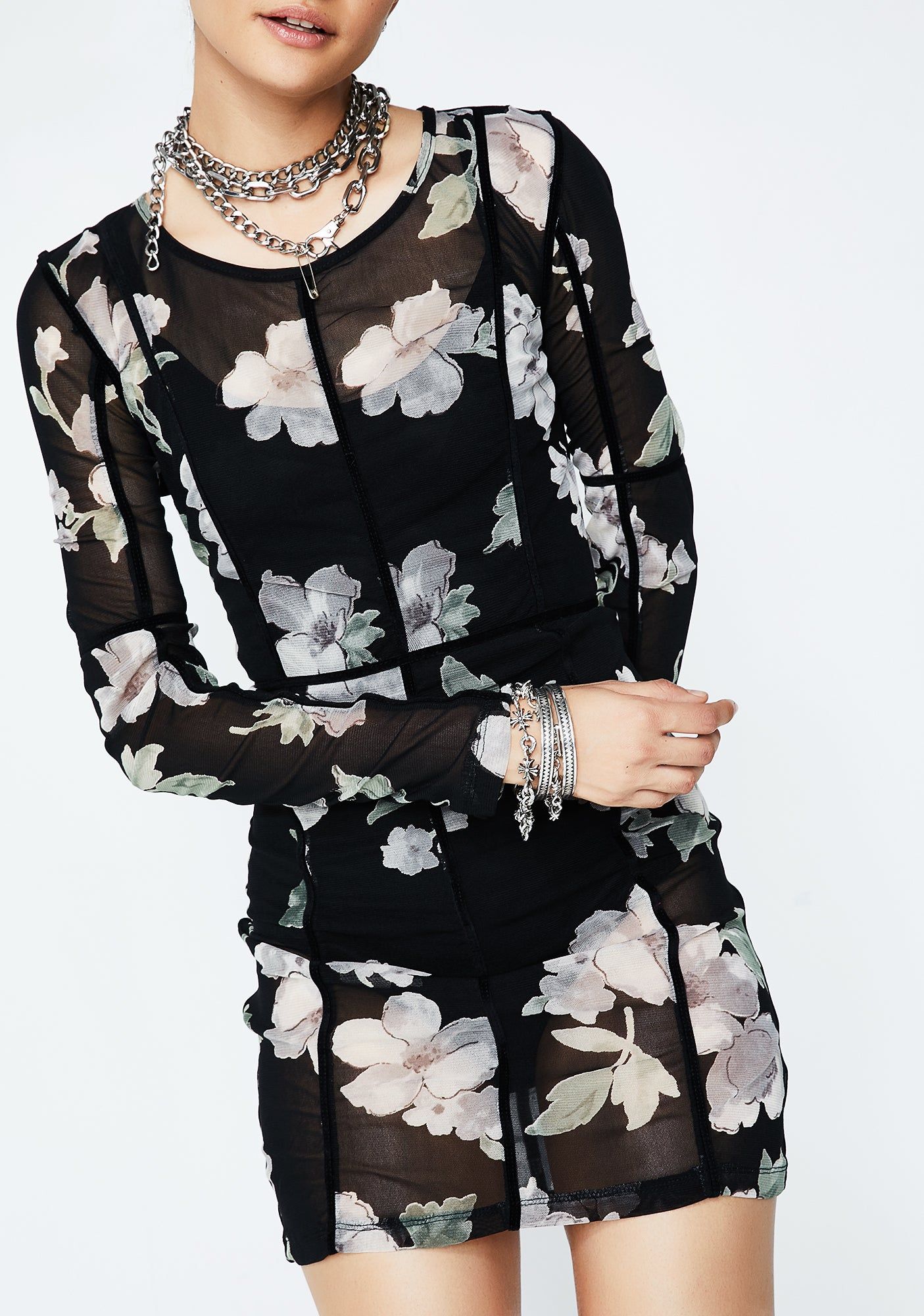 Floral Freeze Frame Sheer Dress sold by Dolls Kill product image thumbnail 3