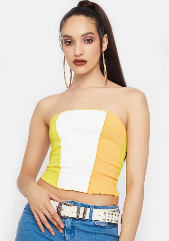 Tangerine Head Turner Colorblock Tube Top sold by Dolls Kill