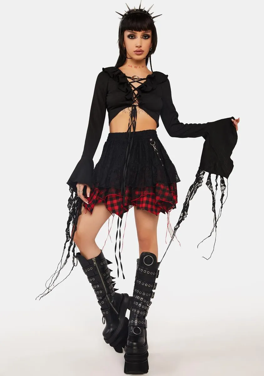 Gothic Witch Ripped Sleeves Ruffle Neck Crop Top sold by Dolls Kill product image thumbnail 3