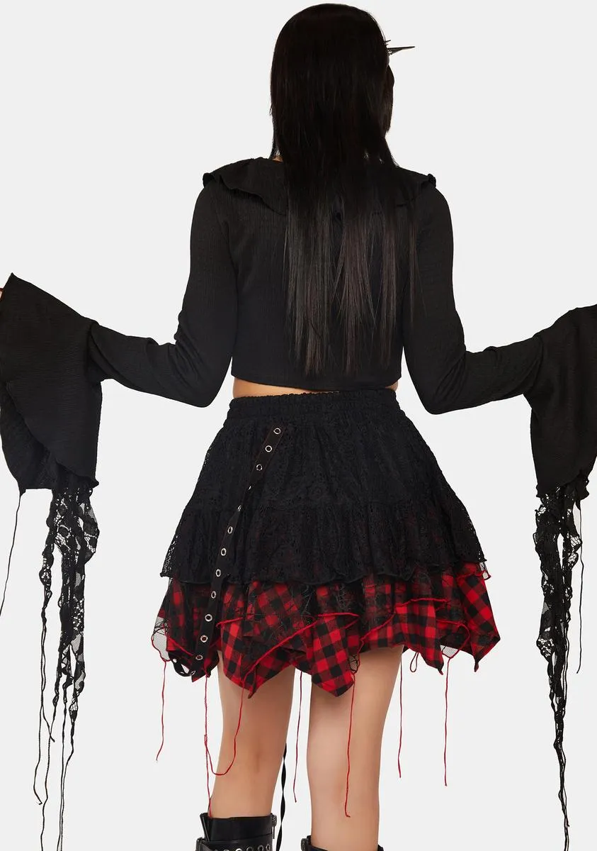 Gothic Witch Ripped Sleeves Ruffle Neck Crop Top sold by Dolls Kill product image thumbnail 4