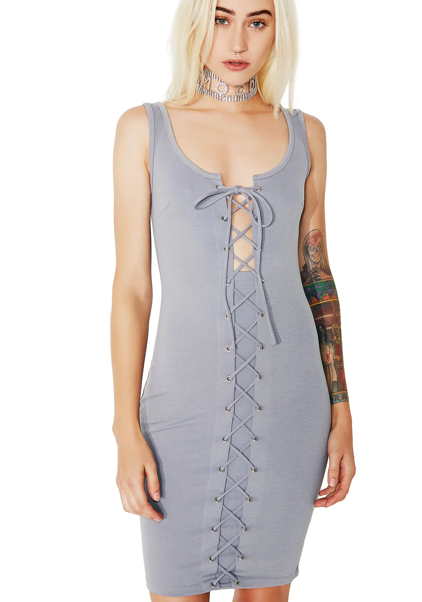 Misty-Eyed Lace-Up Dress sold by Dolls Kill