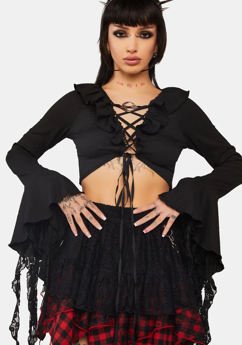 Gothic Witch Ripped Sleeves Ruffle Neck Crop Top sold by Dolls Kill product image thumbnail 2