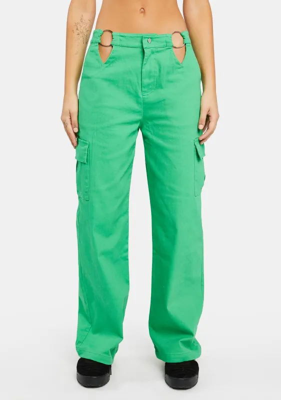 Green O-Ring Cut Out Cargo Pants sold by Dolls Kill