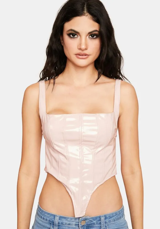 Powder Pink Vegan Patent Leather Bustier Top sold by Dolls Kill