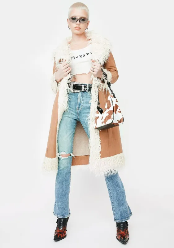 Almost Famous Faux Fur Trench Coat sold by Dolls Kill