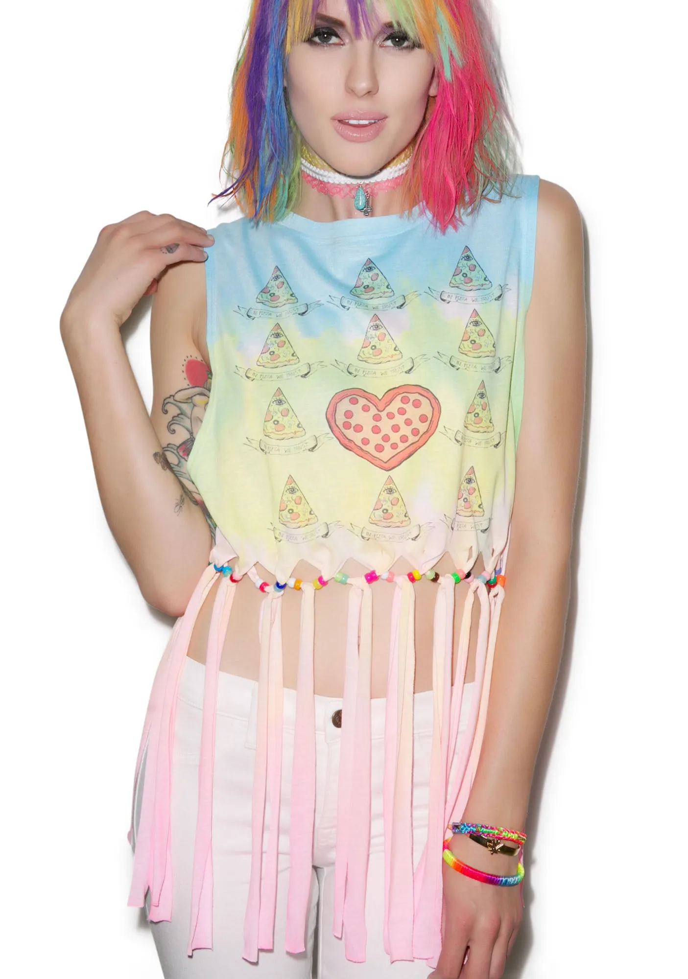In Pizza We Trust Fringe Tank sold by Dolls Kill product image thumbnail 3