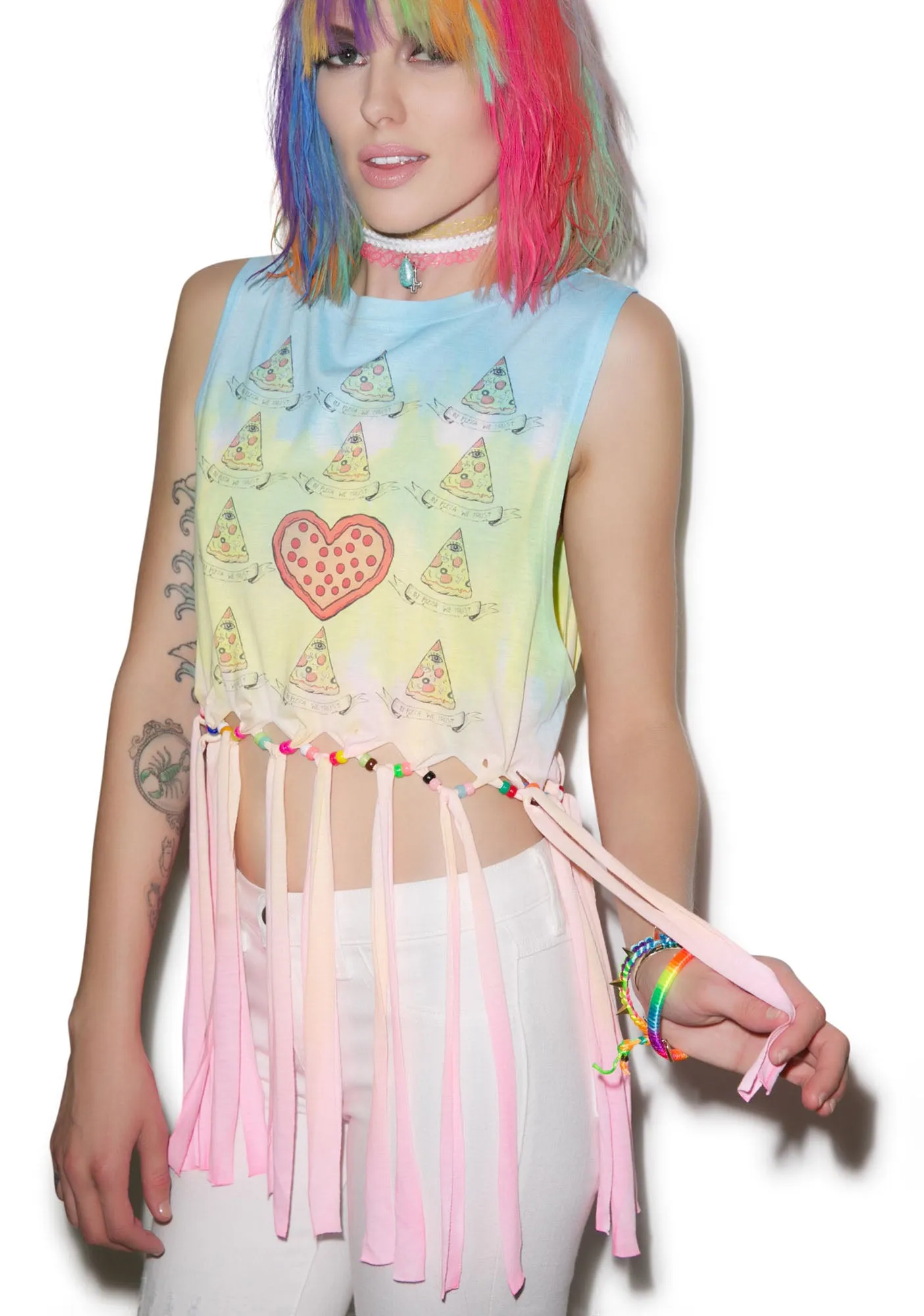 In Pizza We Trust Fringe Tank sold by Dolls Kill product image thumbnail 5