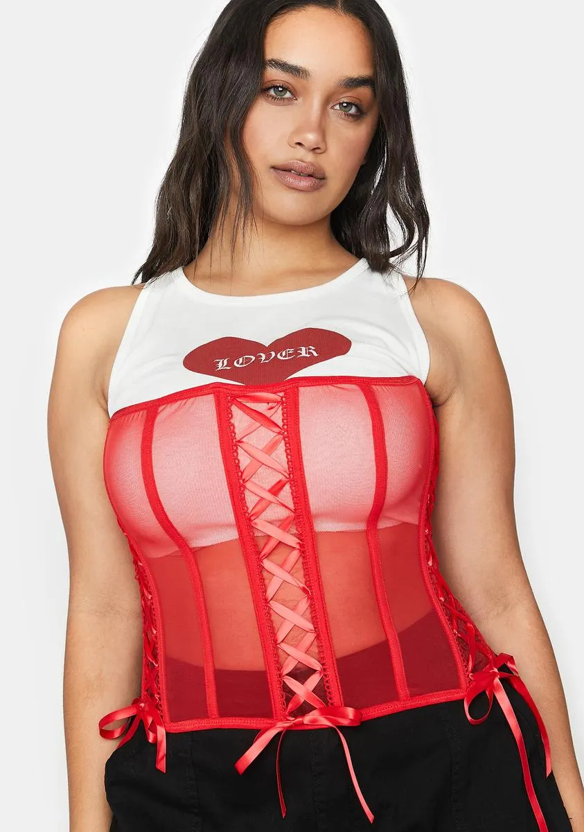 Plus Love Think Of Me Sheer Corset Top sold by Dolls Kill