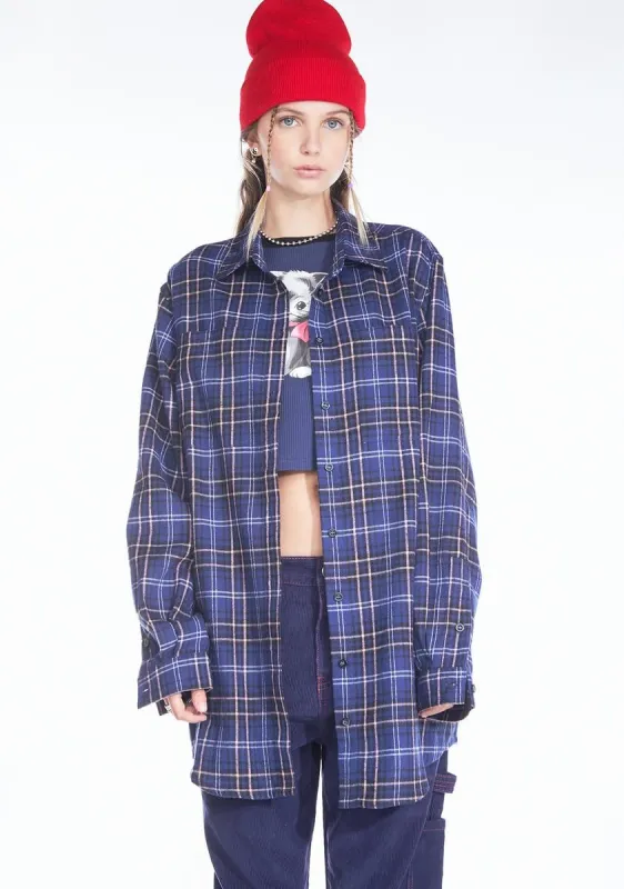 Navy Miss Nonconformist Flannel Shirt sold by Dolls Kill