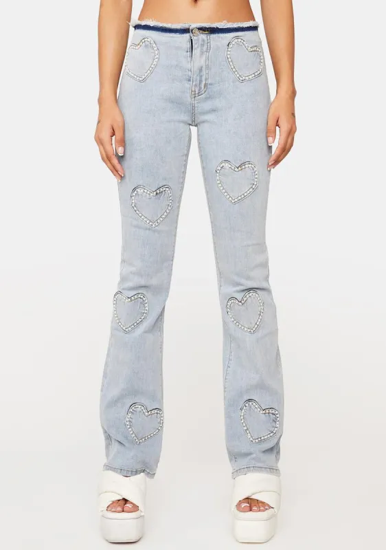 Pearly Heart Low Waist Jeans sold by Dolls Kill