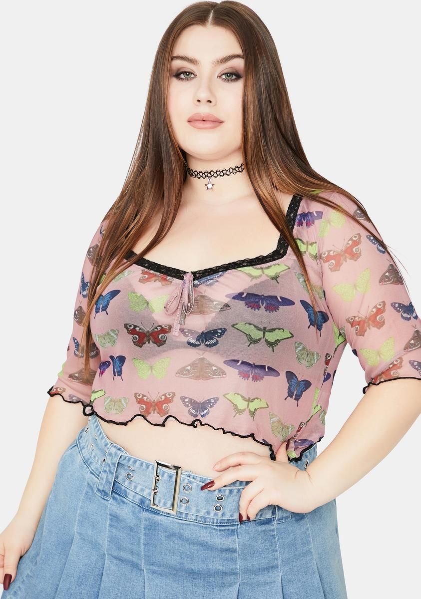 Curve Mesh Butterfly Top sold by Dolls Kill