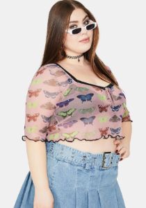 Curve Mesh Butterfly Top sold by Dolls Kill