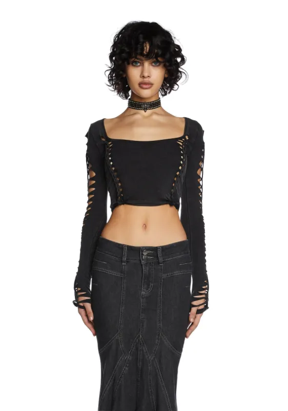 Alternative Spells Long Sleeve Top- Black sold by Dolls Kill
