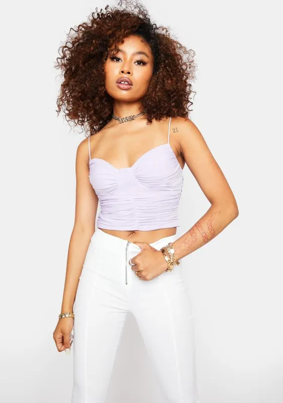 Lilac Ruched Crop Top sold by Dolls Kill