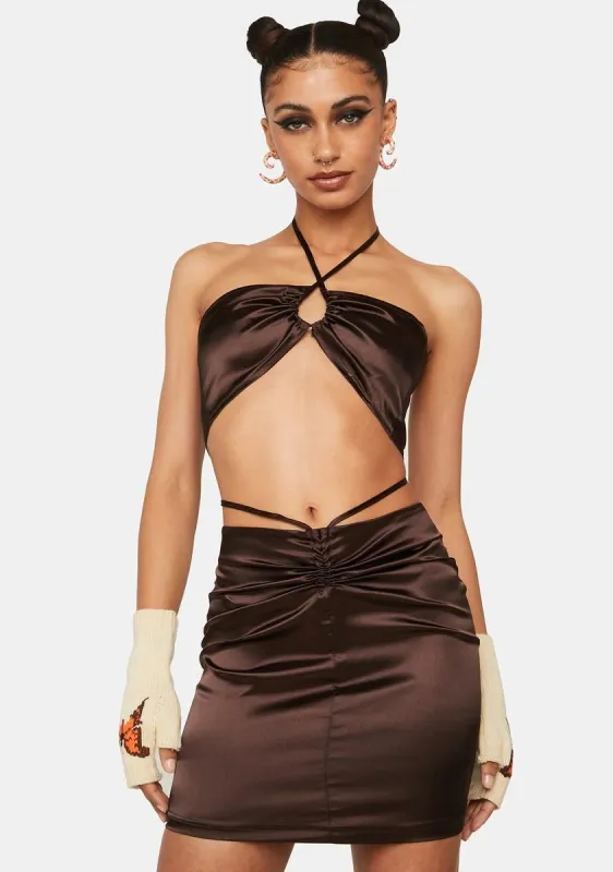 Coffee Captive Heart Halter Mini Dress sold by Dolls Kill