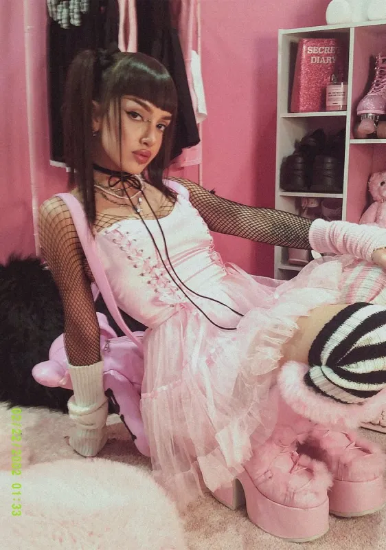 Ooh La La Lace Up Mini Dress sold by Dolls Kill