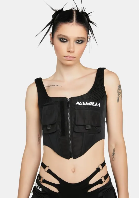 Black Nylon Corset Top sold by Dolls Kill