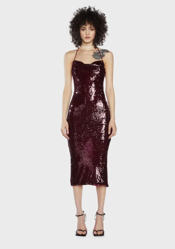 Wine Speakeasy Romance Sequin Maxi Dress sold by Dolls Kill