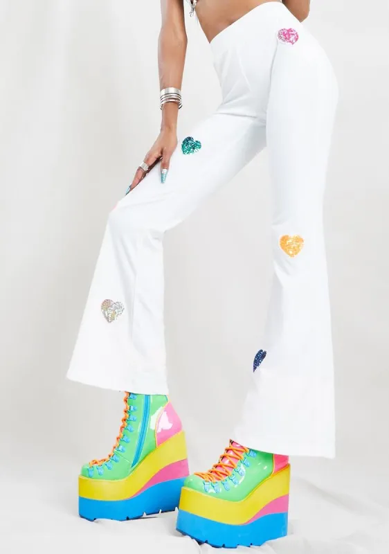Sequin Heart Flare Pants sold by Dolls Kill