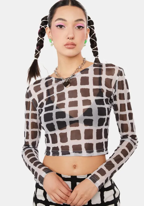 Mono Check Bonnie Mesh Top sold by Dolls Kill