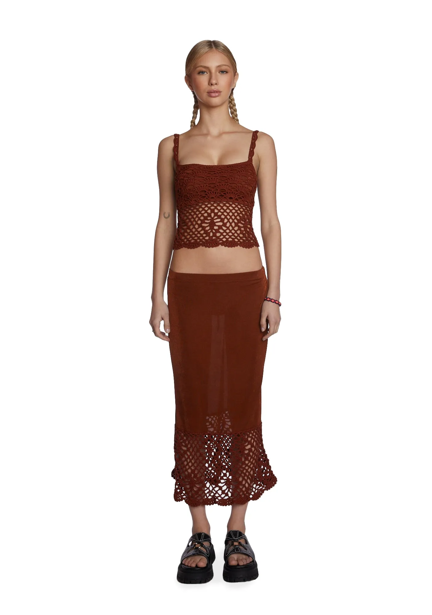 Stitch In Time Crochet Skirt Set sold by Dolls Kill