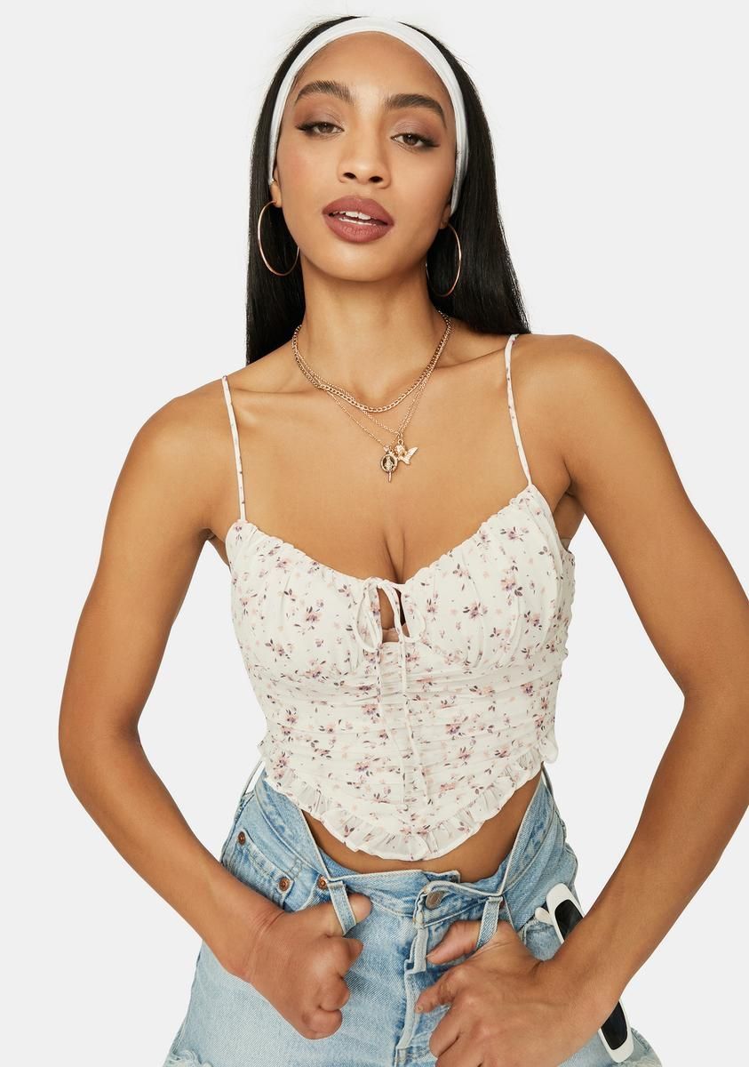 Now Forever Floral Ruched Crop Top sold by Dolls Kill