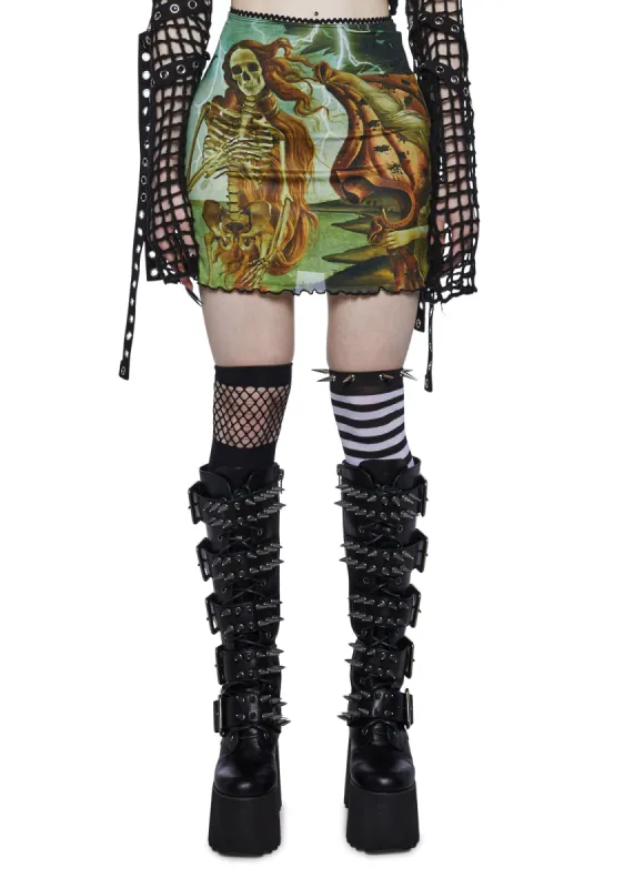 Cursed Image Mesh Mini Skirt sold by Dolls Kill