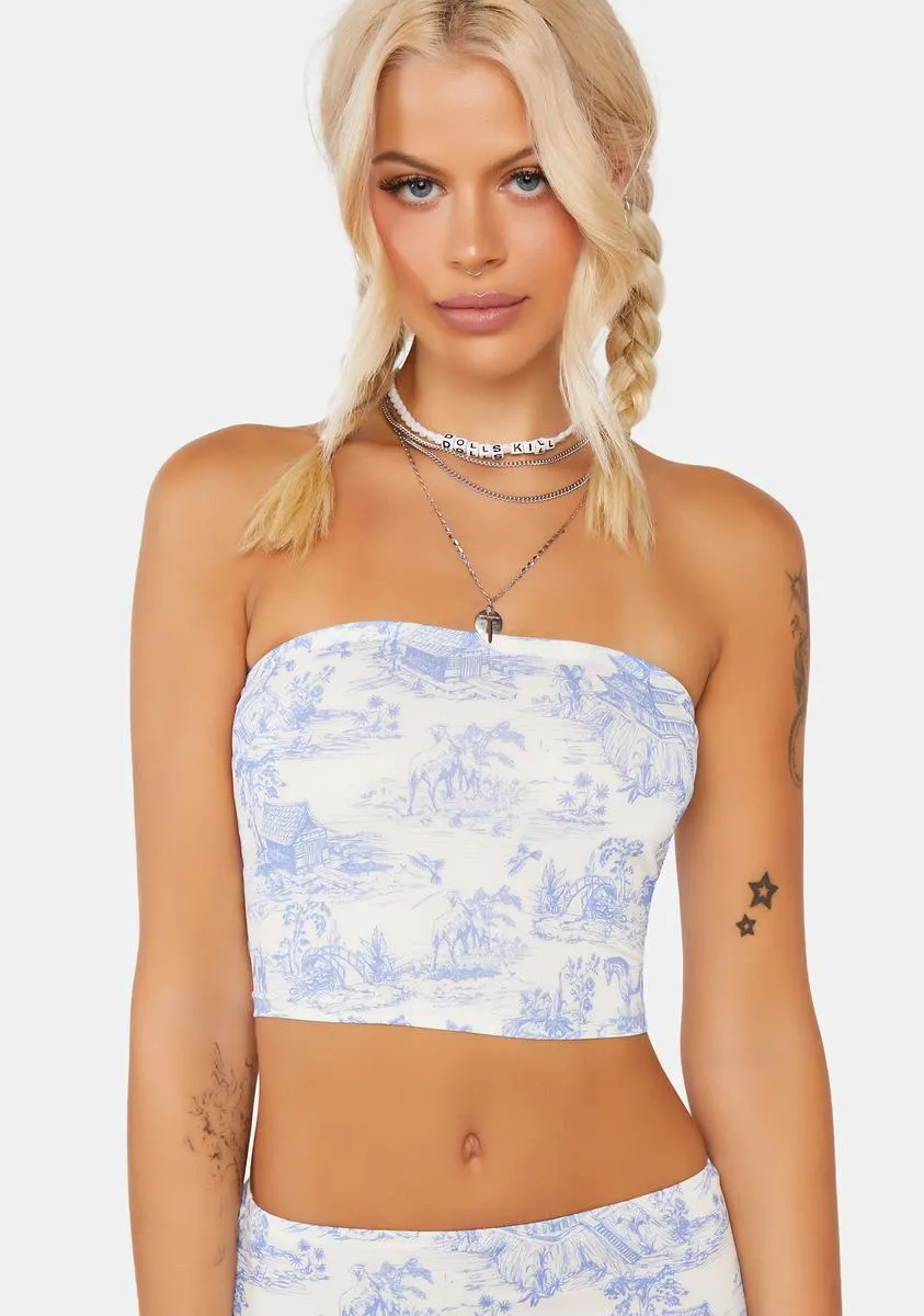 Delft Print Strapless Top sold by Dolls Kill