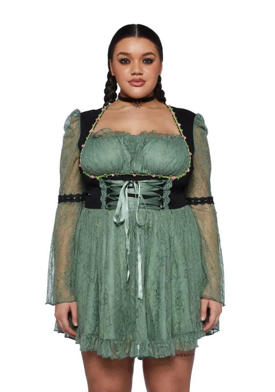 Plus Myths N' Legends Mini Dress - Green Lace sold by Dolls Kill