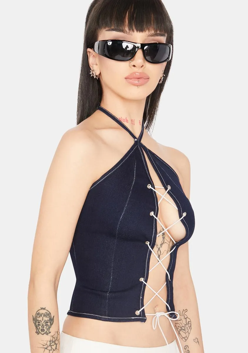 Sassy Thoughts Lace-Up Halter Top sold by Dolls Kill product image thumbnail 2