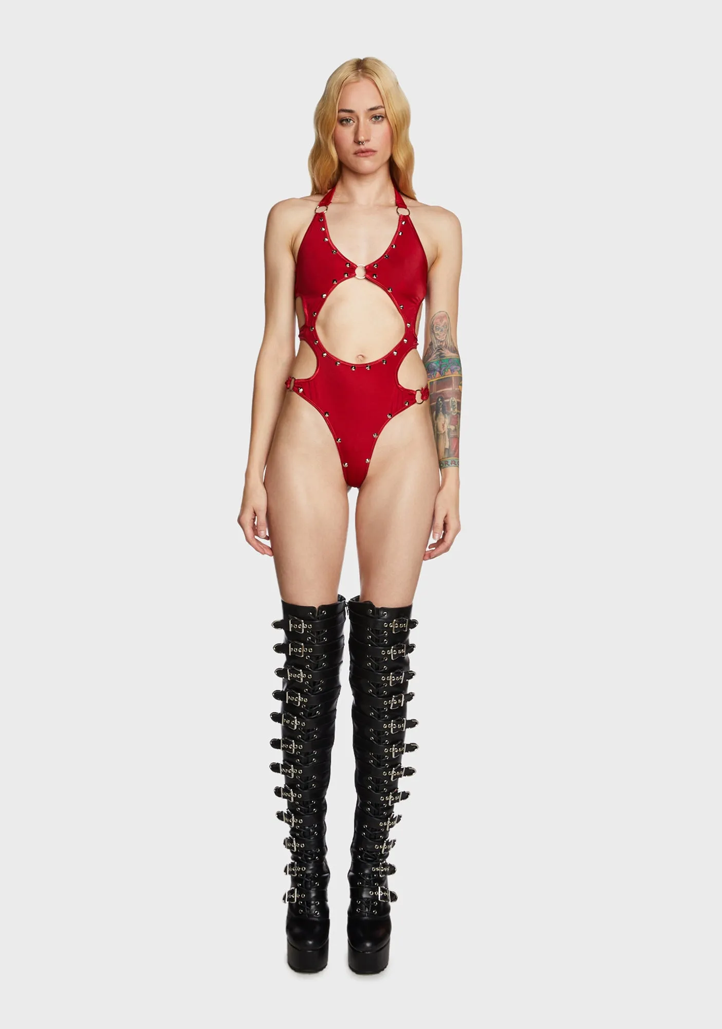 Rockstar Rebellion Cutout Bodysuit - Red sold by Dolls Kill