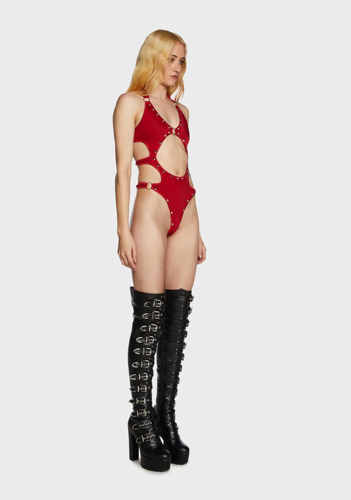 Rockstar Rebellion Cutout Bodysuit - Red sold by Dolls Kill product image thumbnail 3
