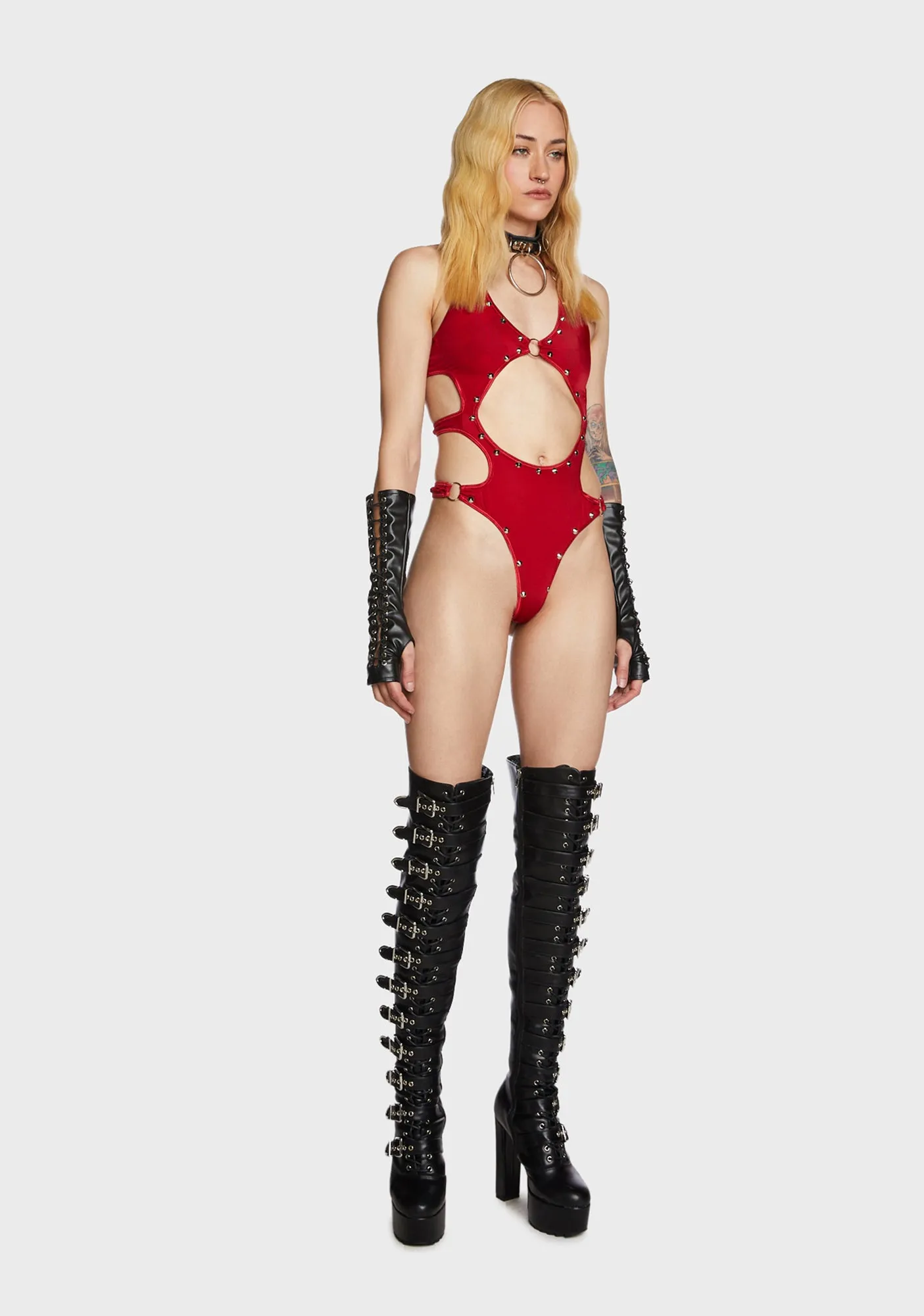 Rockstar Rebellion Cutout Bodysuit - Red sold by Dolls Kill product image thumbnail 4