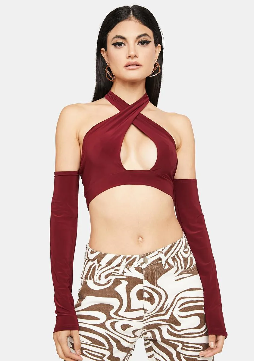 Burgundy Club Crawler Halter Top sold by Dolls Kill