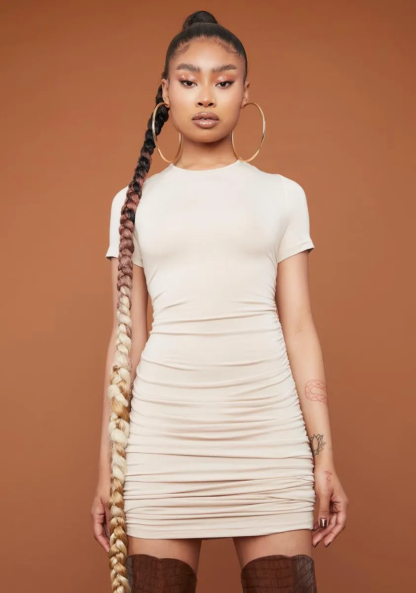 Nude Devoted To You Ruched Mini Dress sold by Dolls Kill