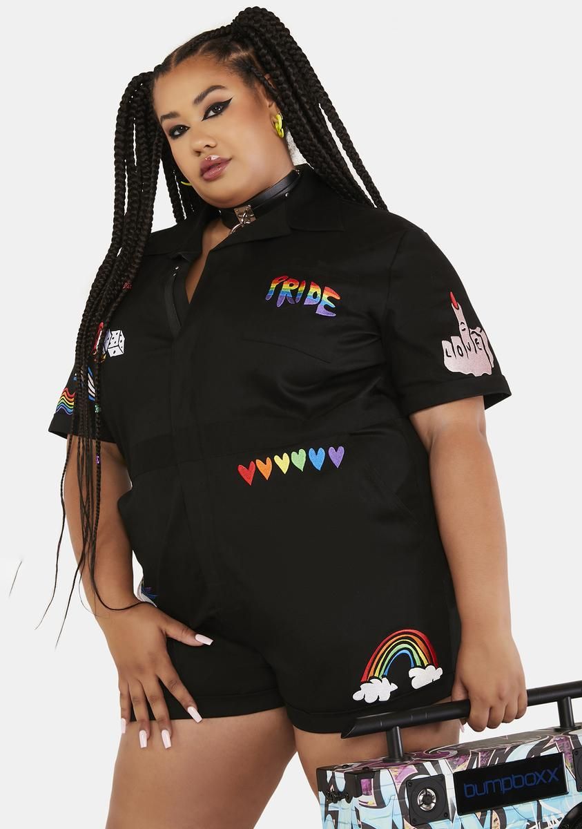 Plus Wish You Were Queer Embroidered Patch Romper sold by Dolls Kill product image thumbnail 2