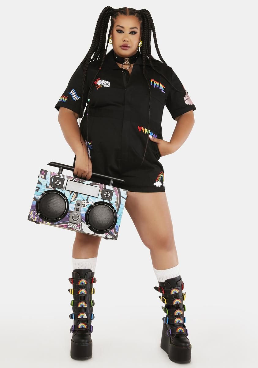 Plus Wish You Were Queer Embroidered Patch Romper sold by Dolls Kill product image thumbnail 3