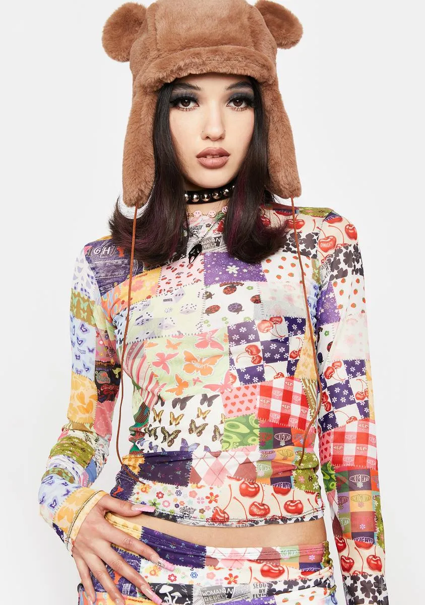 Patchwork Mesh Long Sleeve Top sold by Dolls Kill