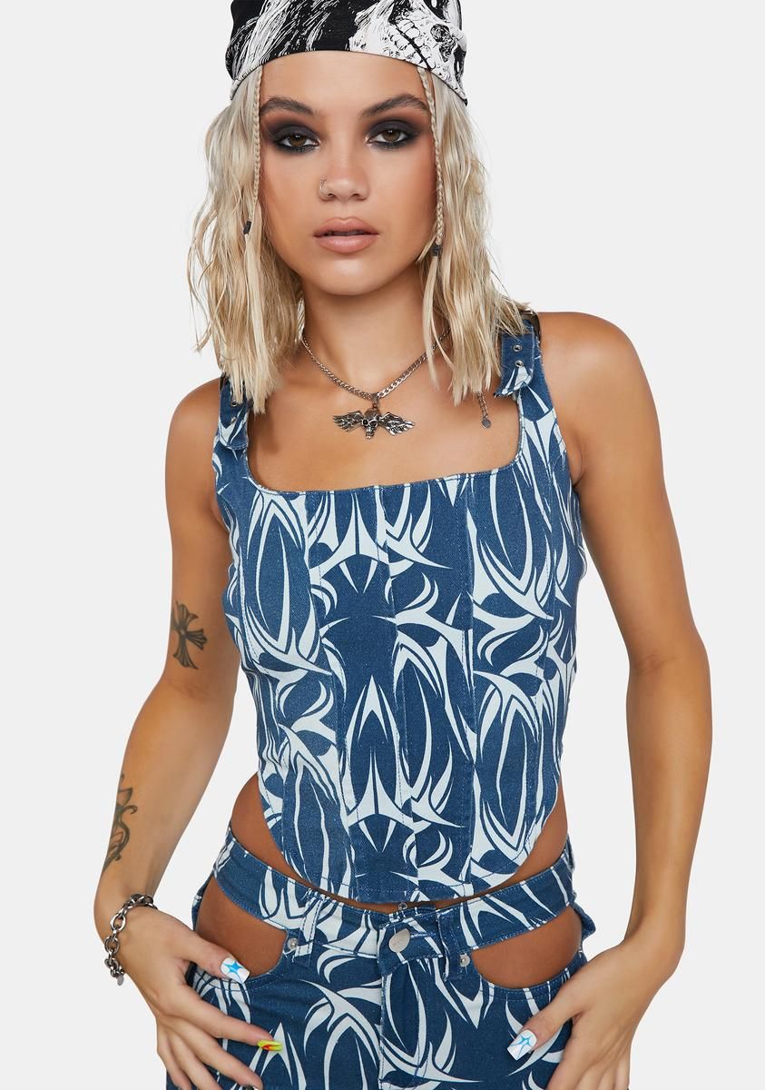 Denim Tattoo Corset Top sold by Dolls Kill