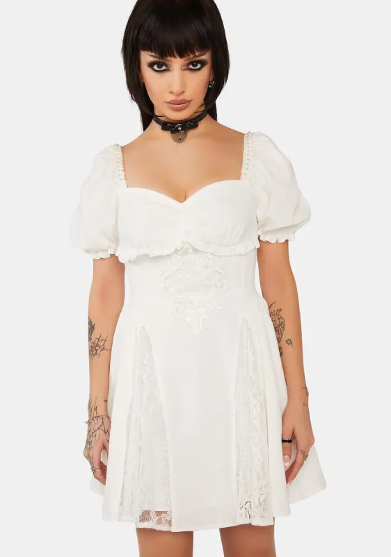 White Angel Embroidered Puff Sleeve Dress sold by Dolls Kill