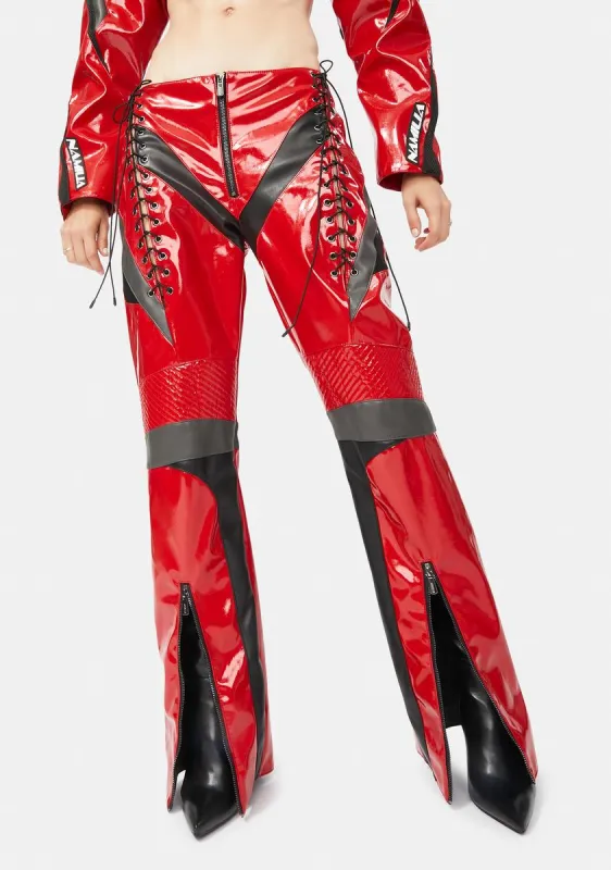 Red Patent Sneaker Moto Trousers sold by Dolls Kill