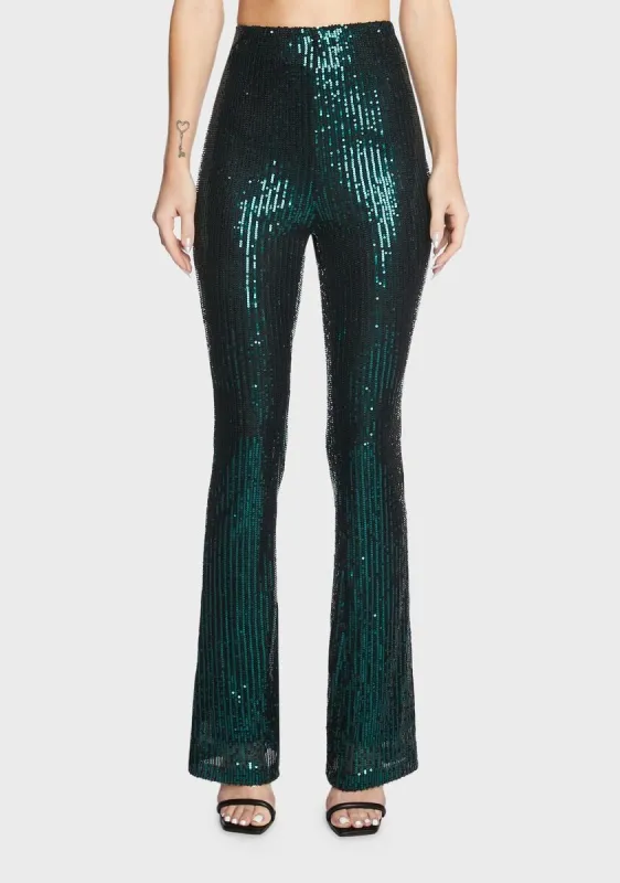 Dark Green Sequin Flared Pants sold by Dolls Kill