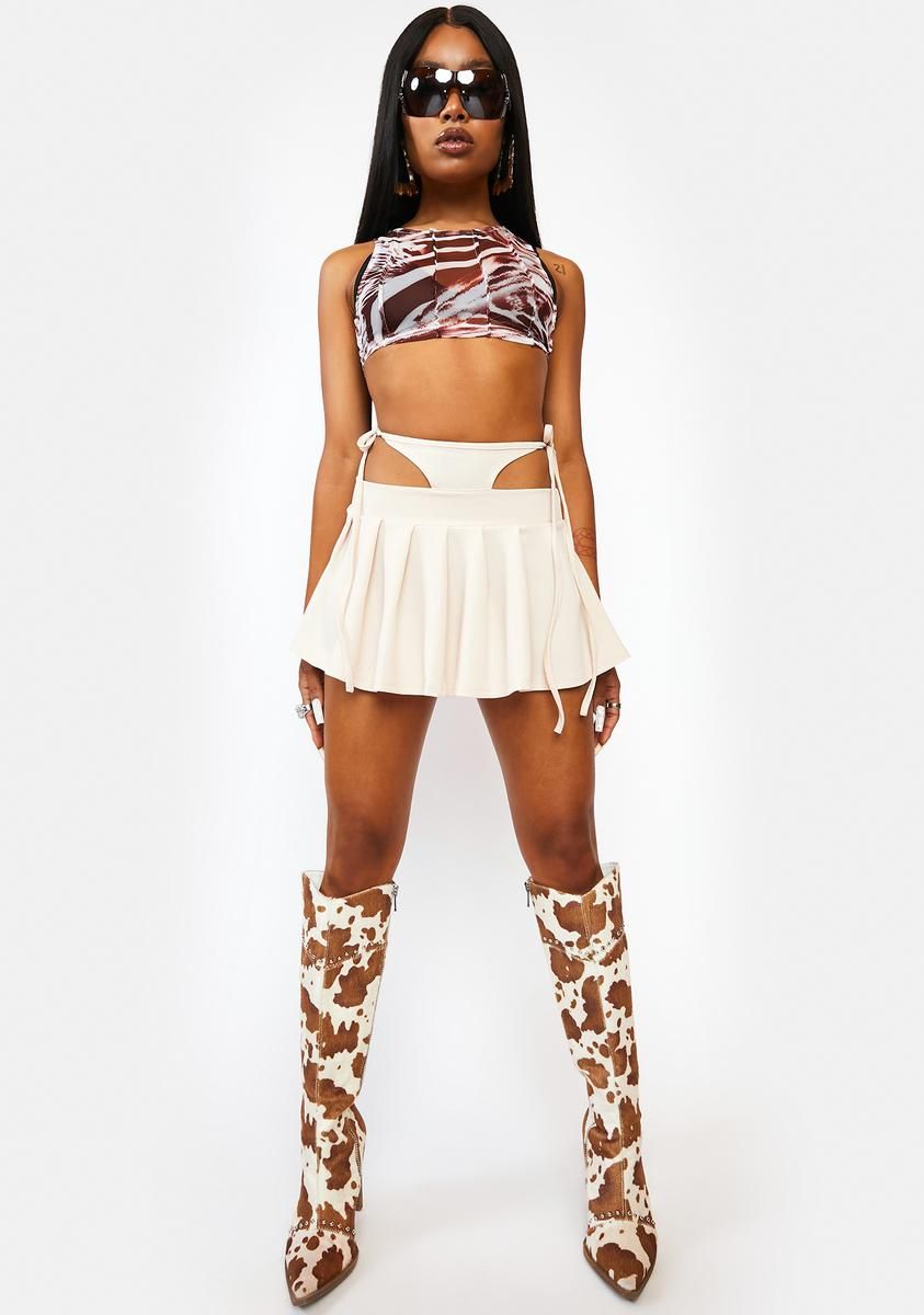 Cream 90s Trick Pleated Mini Skirt sold by Dolls Kill product image thumbnail 3