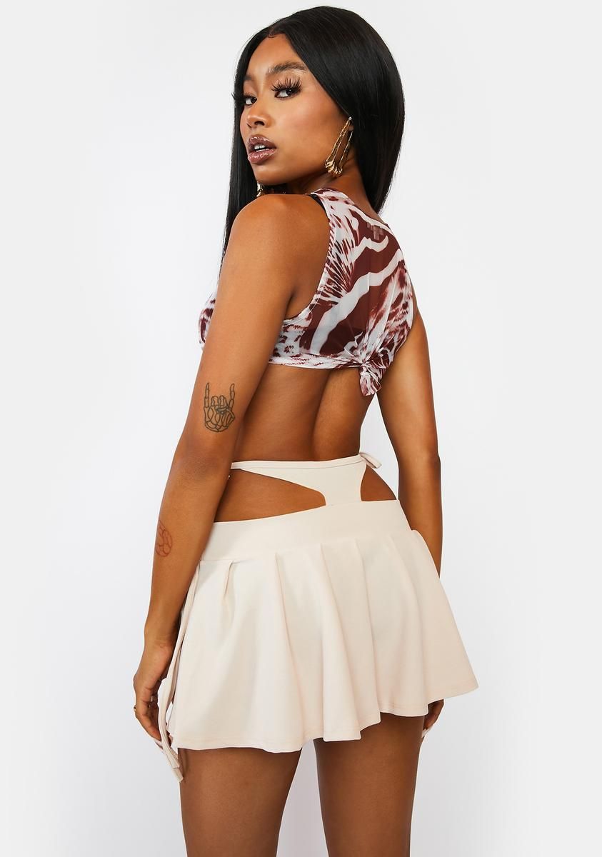 Cream 90s Trick Pleated Mini Skirt sold by Dolls Kill product image thumbnail 4