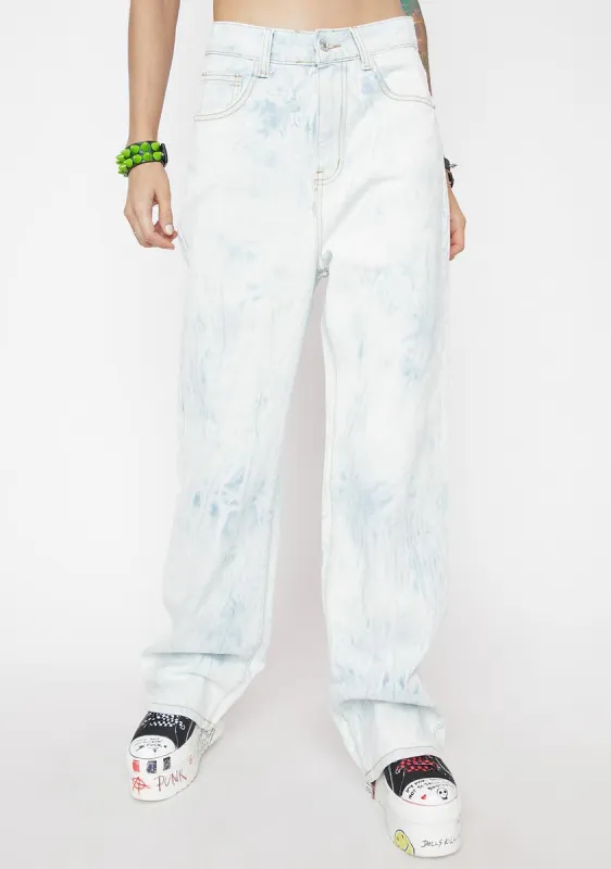 Faded Blue Tie Dye Raw Edge Jeans sold by Dolls Kill
