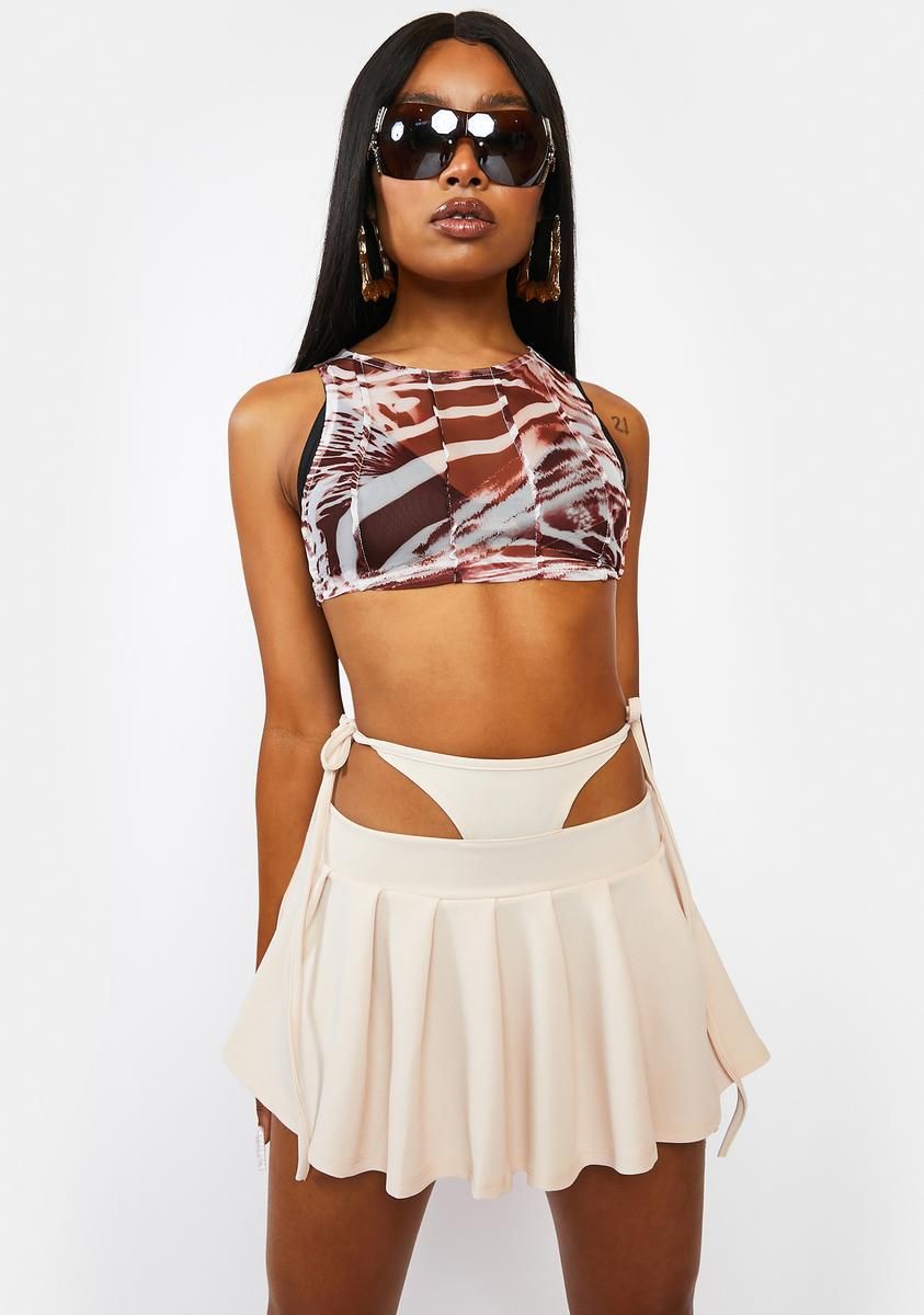 Cream 90s Trick Pleated Mini Skirt sold by Dolls Kill product image thumbnail 2
