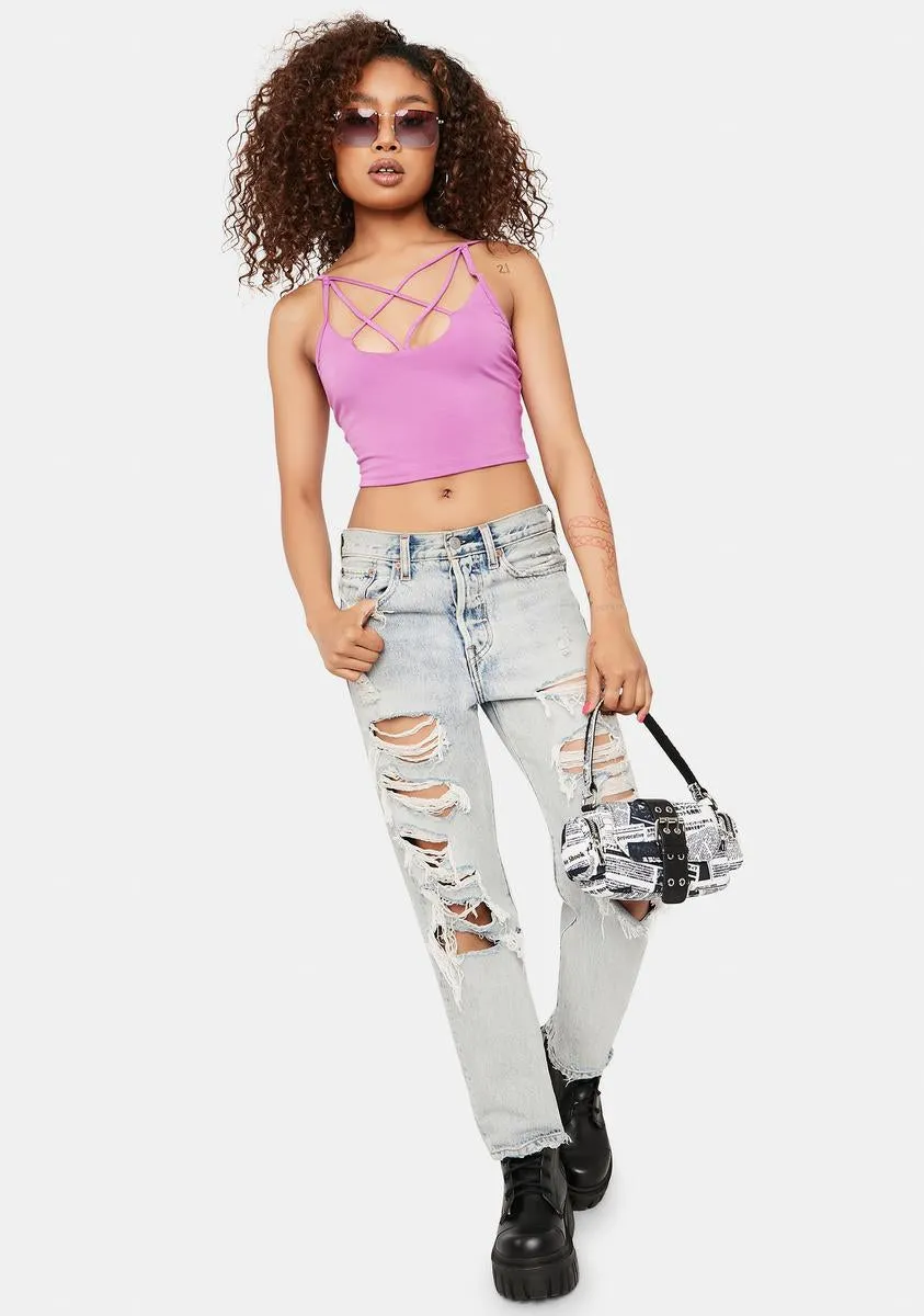 Lilac Fashionably Late Strappy Crop Tank sold by Dolls Kill product image thumbnail 3