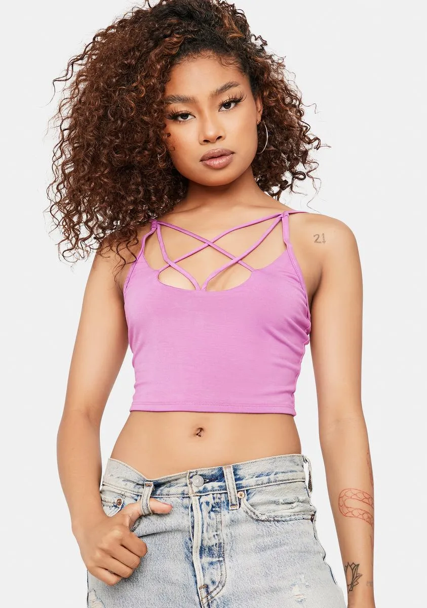 Lilac Fashionably Late Strappy Crop Tank sold by Dolls Kill