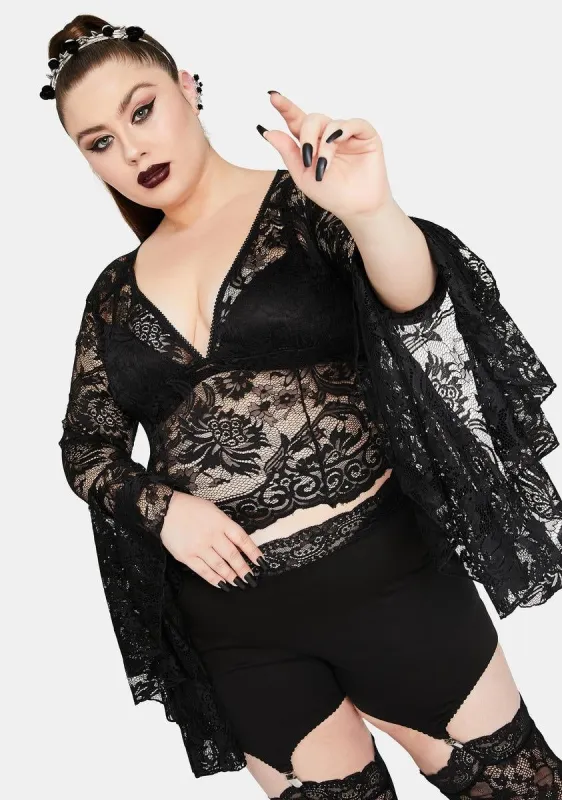 Mystic Shadows Of Moonlight Lace Bell Sleeve Top sold by Dolls Kill