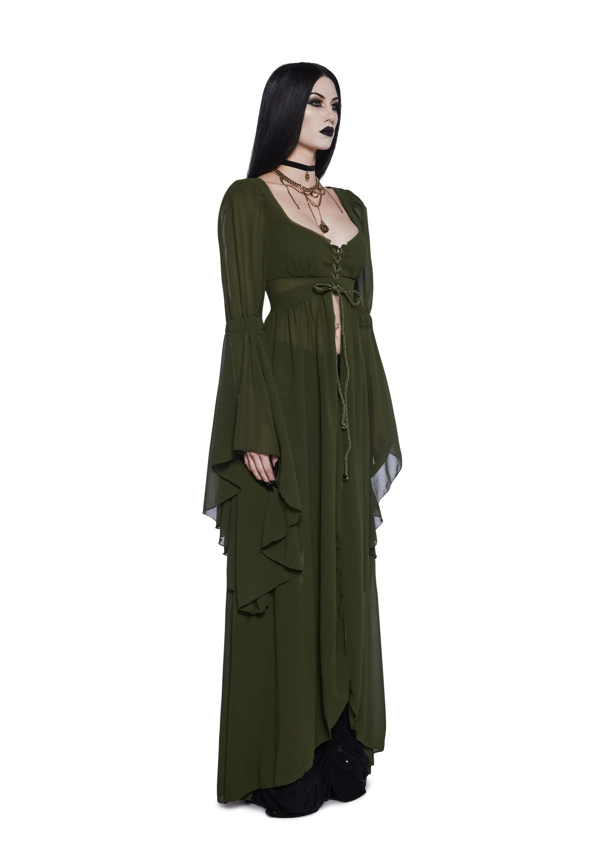 Hail To The Guardians Long Sleeve Top - Dark Green sold by Dolls Kill product image thumbnail 3